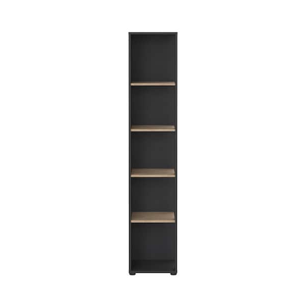 Sign 80.59 in. Tall Matte Grey/Jackson Hickory Engineered Wood Open Narrow 5 Shelf Bookcase