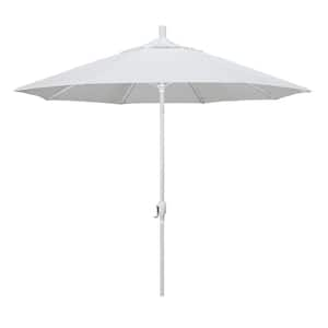 9 ft. White Aluminum Pole Market Aluminum Ribs Push Tilt Crank Lift Patio Umbrella in Natural Sunbrella