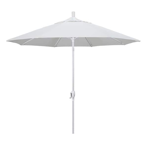 California Umbrella 9 ft. White Aluminum Pole Market Aluminum Ribs Push Tilt Crank Lift Patio Umbrella in Natural Sunbrella