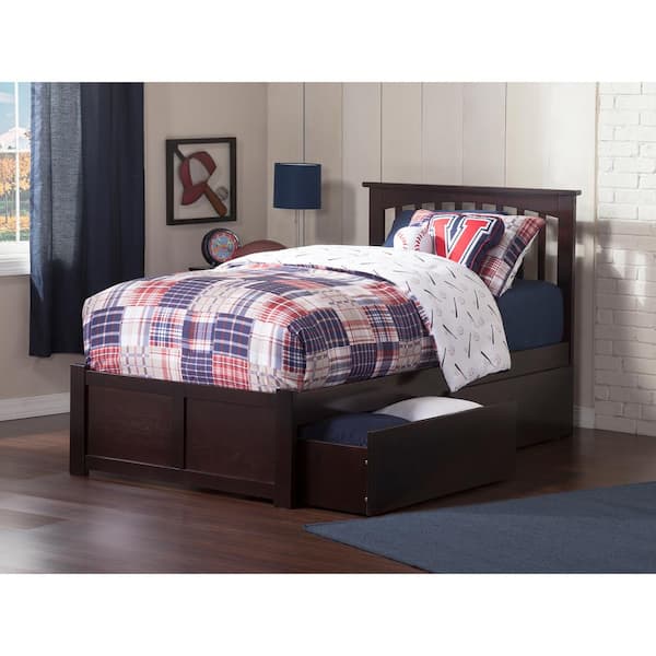 AFI Mission Espresso Twin XL Solid Wood Storage Platform Bed with Flat Panel Foot Board and 2 Bed Drawers