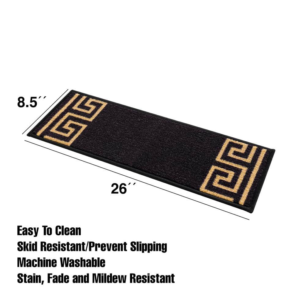 Black and Gold Polyamide Stair Tread Covers with Rubber Backing, Set of 13