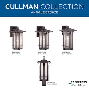 Cullman Collection 1-Light Antique Bronze Clear Seeded Glass Craftsman Outdoor Medium Wall Lantern Light