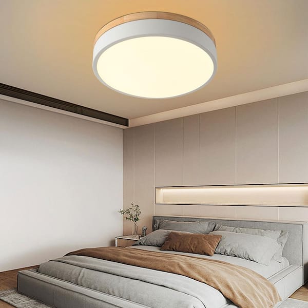 OUKANING 11.81 in. 1-Light Modern Round White Selectable LED Flush 