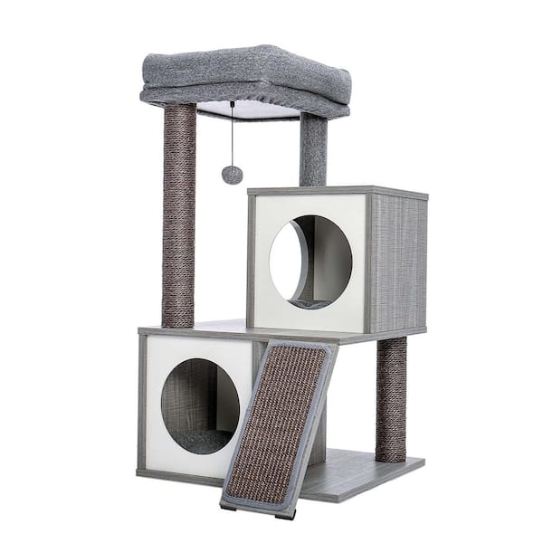 Foobrues Gray Pet Cat Scratching Posts and Trees Cat Houses