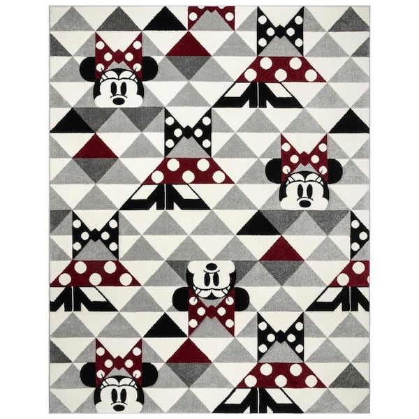 Disney Minnie Mouse Bravo Ivory/Red 5 ft. x 7 ft. Pyramids Geometric Indoor Area Rug