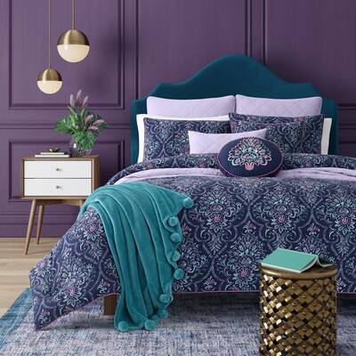 Kinsley Indigo Twin 2pc Comforter Set, Black And Purple Bedding Set