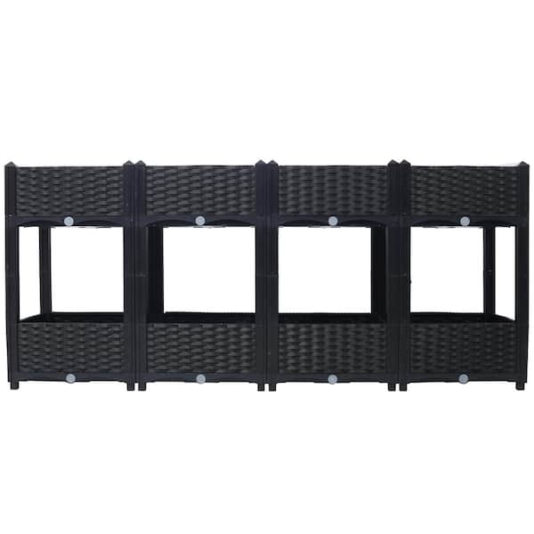 Misopily 63 in. Black Plastic Rectangular Outdoor Elevated Planter Raised Beds with Drainage Plug for Vegetable/Flower/Herb