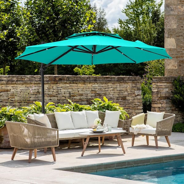JEAREY 10 ft. Round Patio Cantilever Umbrella With Cover in Peacock Blue