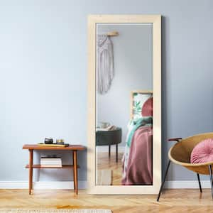 Beveled Edge Framed 25 in. W x 61 in. H Rectangle Wood Natural White Mirror