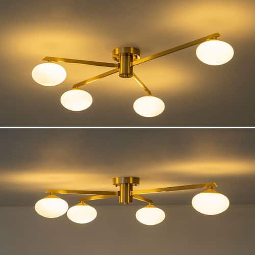 37 In. 4-Light Copper Industrial Semi-Flush Mount Modern Sputnik Close to Ceiling Light Fixture Mid Century Chandelier Home