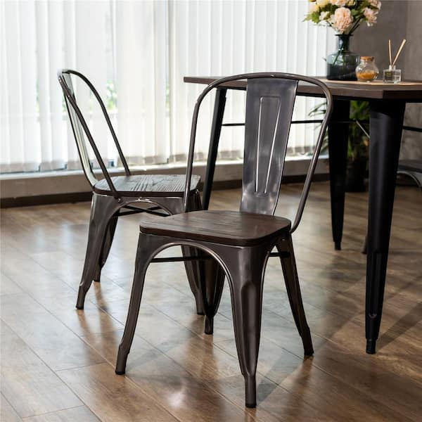 Metal dining chairs with discount wood seat set of 4