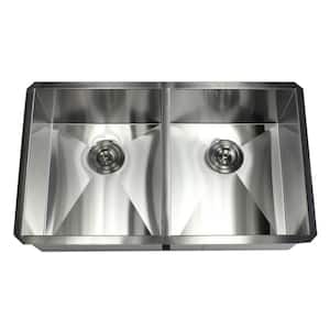 Undermount Stainless Steel 32 in. x 19 in. x 10 in. Deep 16-Gauge 50/50 Double Bowl Zero Radius Kitchen Sink