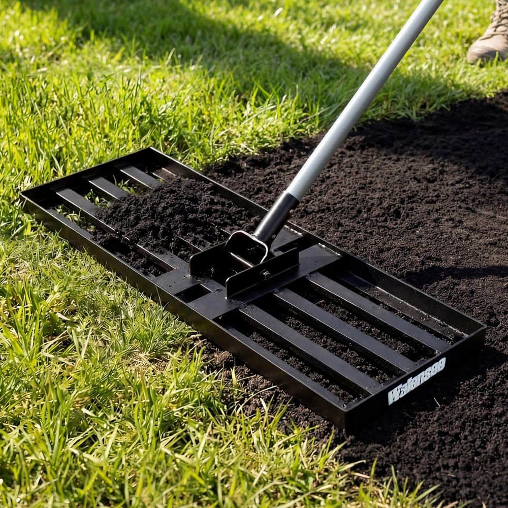 WaLensee 84 in. Steel Handle 30 in. x 10 in. Lawn Leveling Rake RL-003 ...