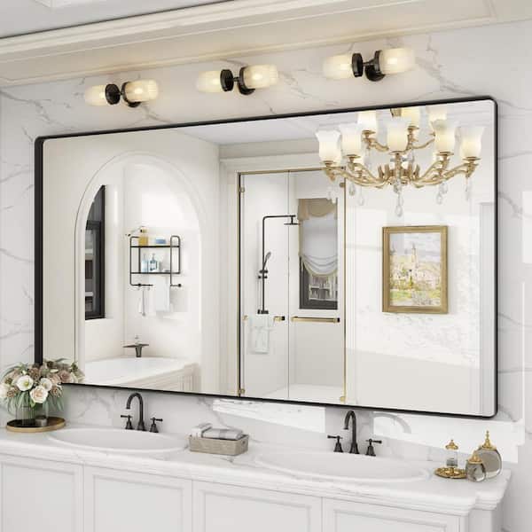 72 in. W x 36 in. H Rectangular Framed French Cleat Wall Mounted Tempered Glass Bathroom Vanity Mirror in Matte Black