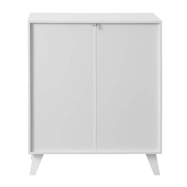 FUNKOL 27.1 in. x 14.96 in. x 32.5 in. White Particleboard Ready to Assemble Kitchen Cabinet w/2 Glass Door & Adjustable Shelve