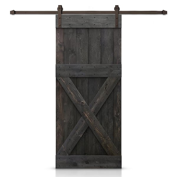 CALHOME 42 in. x 84 in. X Series Charcoal Black Stained DIY Wood Interior Sliding Barn Door with Hardware Kit