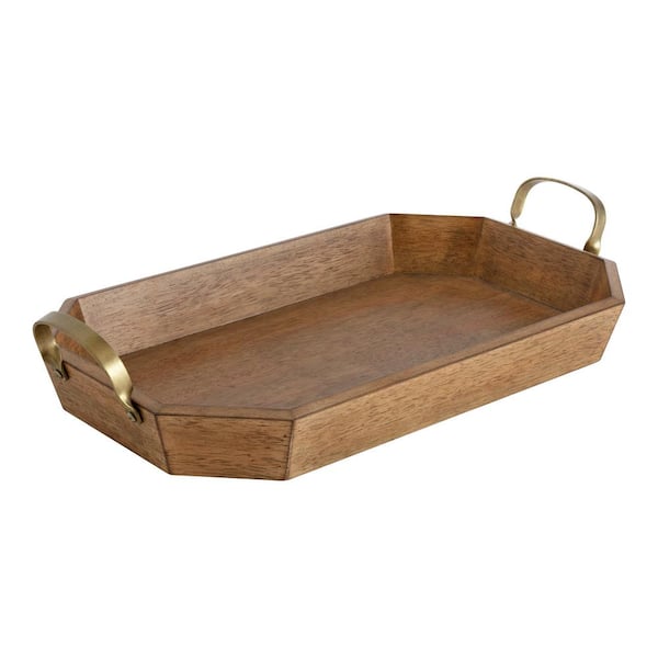 Kate and Laurel Atchison 21 in. x 12 in. Brown Octagon Decorative Tray