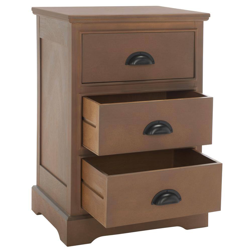 Transitional Beige Pine 3-Drawer Rectangular Side Table