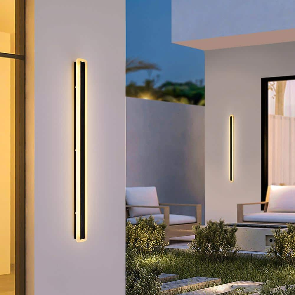 RRTYO Ronan 59.1 in. Black Outdoor Hardwired Bar Wall Sconce with LED Light Source