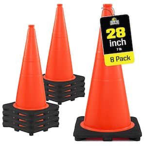 28 in, Orange Traffic Cone, 8-Pk, Safety Cones W/7 lb. Base