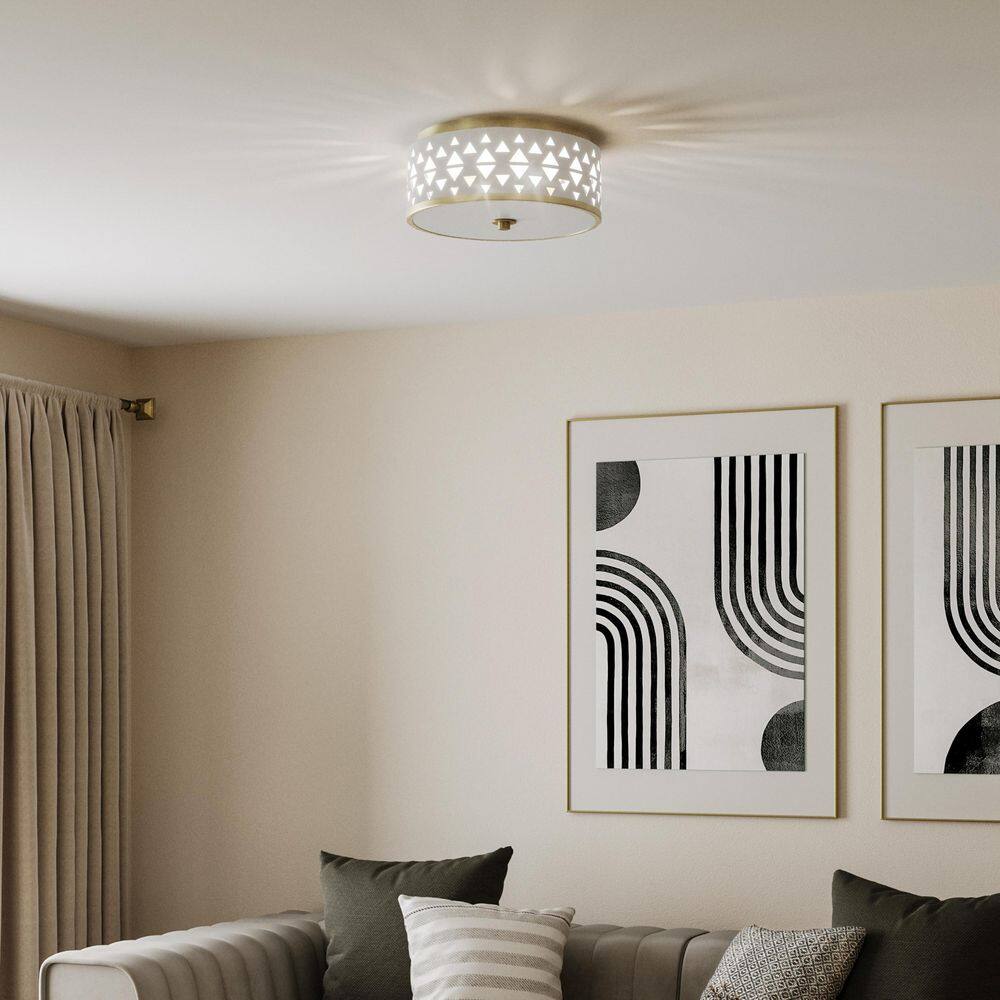 Avec Champagne Bronze and White Glass Flush Mount Light