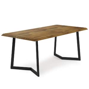 Watkins Solid Mango Wood and Metal 72 in. x 36 in. Rectangle Modern Dining Table with Inverted Metal Base in Light Brown