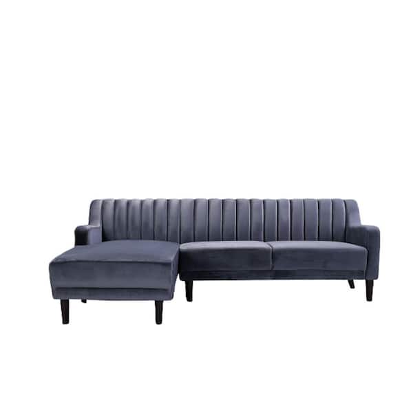 US Pride Furniture Sonia 2 Piece Grey L Velvet 3 Seats Left Facing Sectional Sofa with Removable Cushions