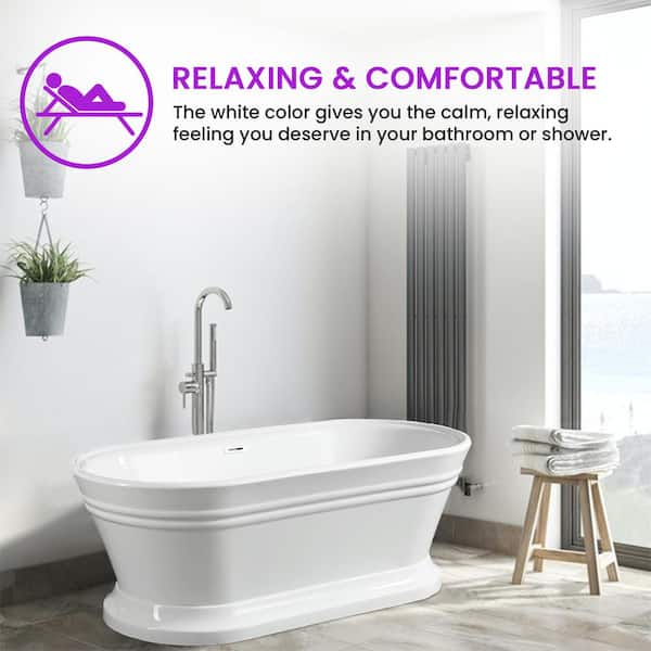 Vanity Art Versailles 59 in. Acrylic Flatbottom Freestanding Bathtub in White/Polished Chrome