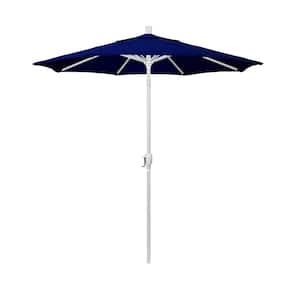 7.5 ft. Matted White Aluminum Market Push Button Tilt Crank Lift Patio Umbrella in True Blue Sunbrella