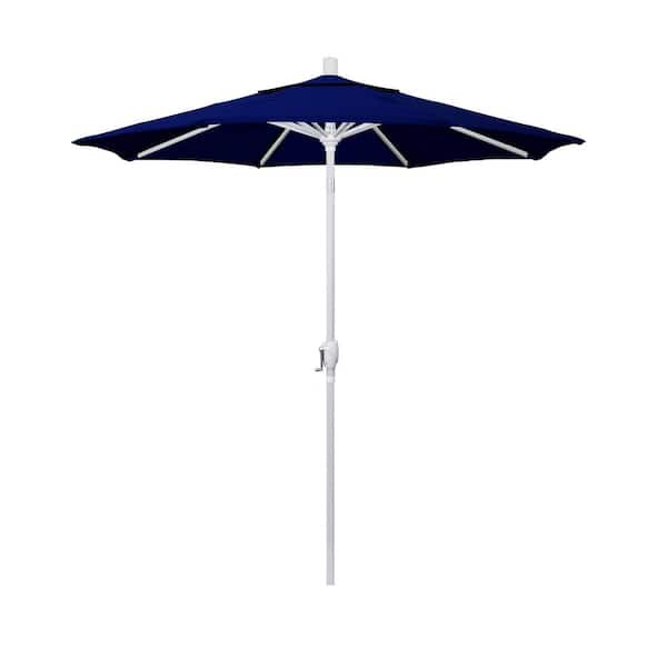 California Umbrella 7.5 ft. Matted White Aluminum Market Push Button Tilt Crank Lift Patio Umbrella in True Blue Sunbrella