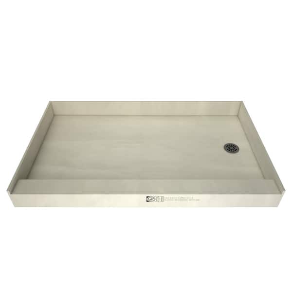 Tile Redi Redi Base 48 in. L x 32 in. W Single Threshold Alcove Shower Pan Base with Right Drain and Brushed Nickel Drain Plate