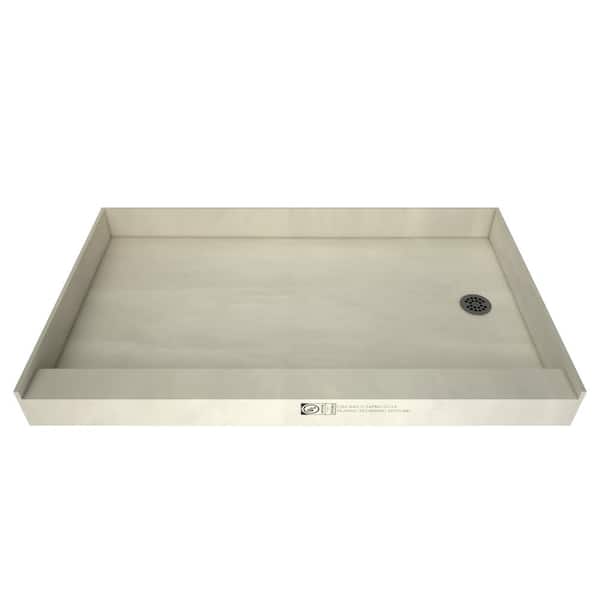Tile Redi Redi Base 48 in. L x 42 in. W Single Threshold Alcove Shower Pan Base with Right Drain and Brushed Nickel Drain Plate