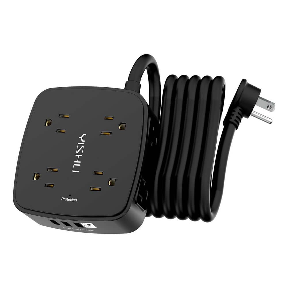 Black 10 ft. 8-Outlet Surge Protector Power Strip, 3 Side Outlet Extender with 4 USB Port for Desk USB Charging Station price history on PriceWatchPro