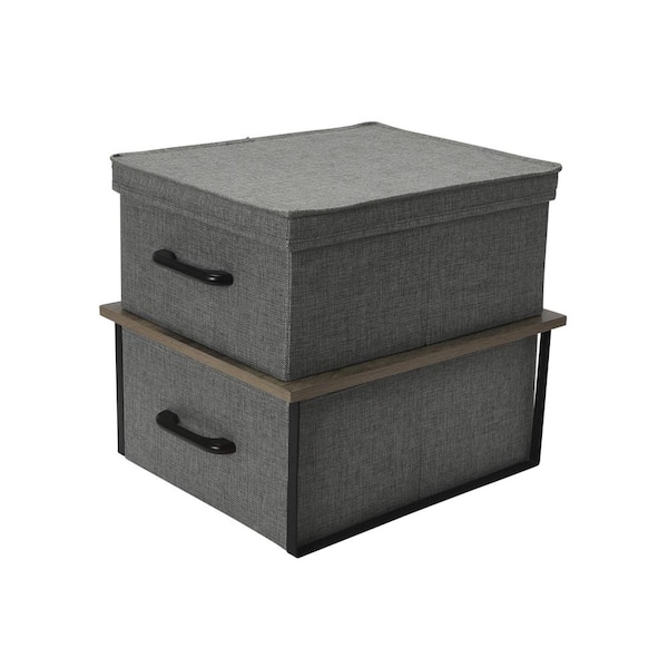 HOUSEHOLD ESSENTIALS 13 in. H x 14 in. W x 16 in. D Ashwood Stacking Cube Storage Bins with Ashwood Laminate Top, 2-Piece set
