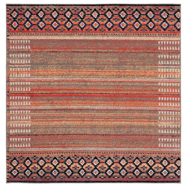 SAFAVIEH Adirondack Rust/Ivory Navy 6 ft. x 6 ft. Diamond Border Square Area Rug