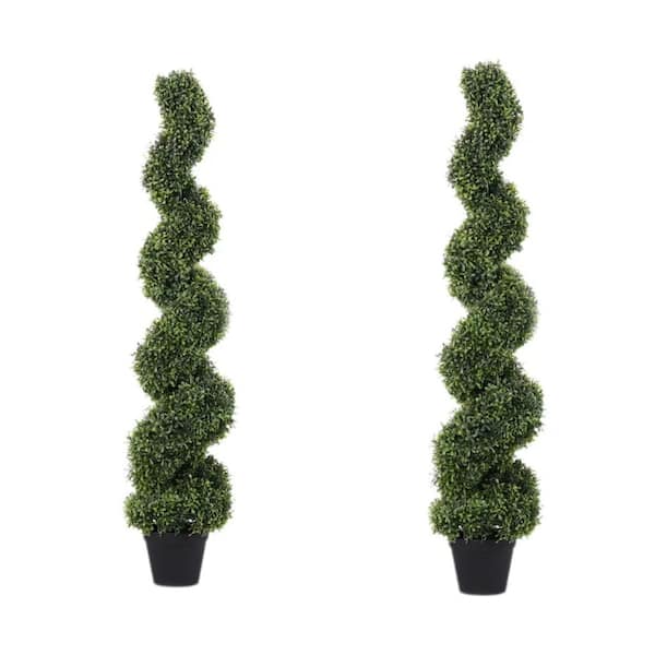 Unbranded 4ft. Artificial Spiral Topiary Tree (Set of 2), Artificial Bonsai, Faked Potted Plants, for Indoor, Outdoor Garden Decor