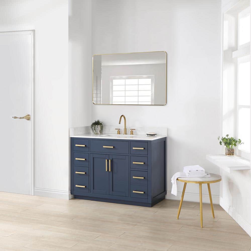 Gavino 48" Royal Blue Wood Vanity with Stone Top and Mirror