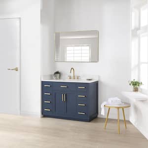 Gavino 48 in. W x 22 in. D x 34 in. H Single Sink Bath Vanity in Royal Blue with White Composite Stone Top and Mirror