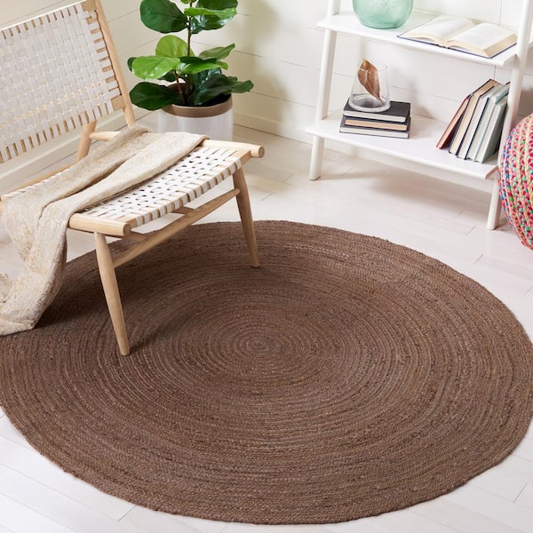 Natural Fiber Brown Doormat 3 ft. x 3 ft. Circles Solid Color Round Area Rug