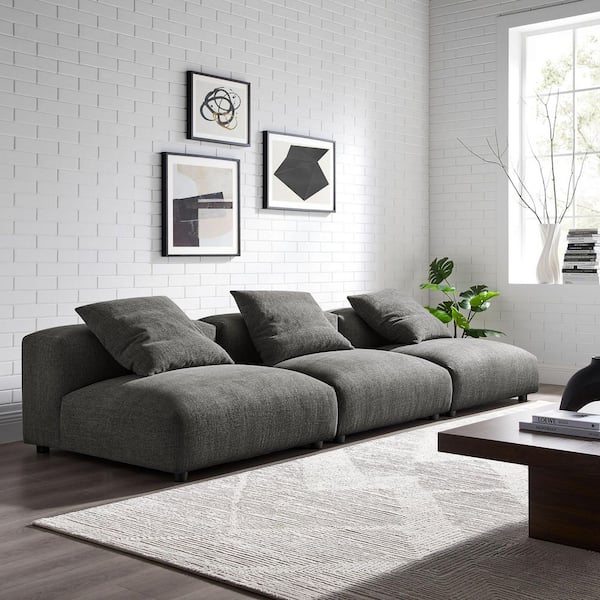 Solace 124.02 in. Armless 3-piece Upholstered Fabric Rectangle Sectional Sofa in. Charcoal