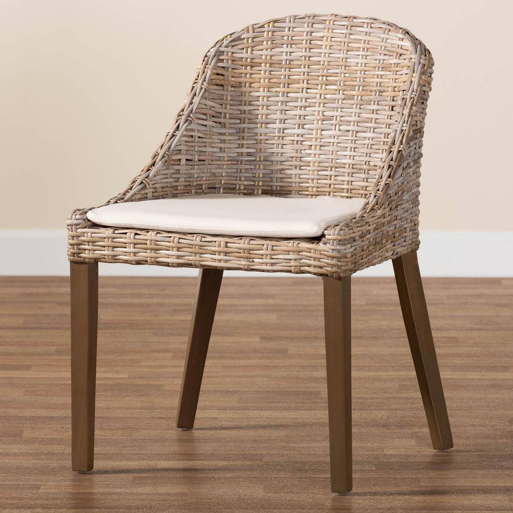 Lara Gray Rattan and Mahogany Wood Bohemian Dining Chair