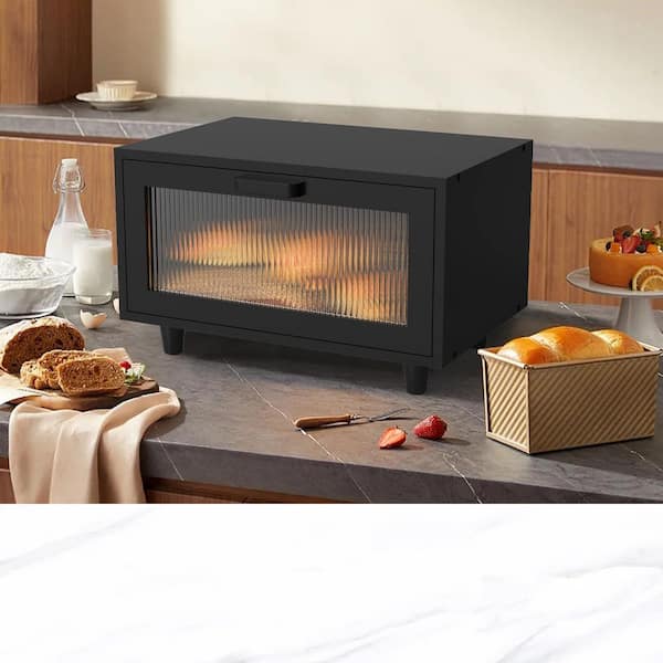 1 Piece Modern Black Bread Box, Large Farmhouse Bread Container with Window, Versatile Storage with Top Space
