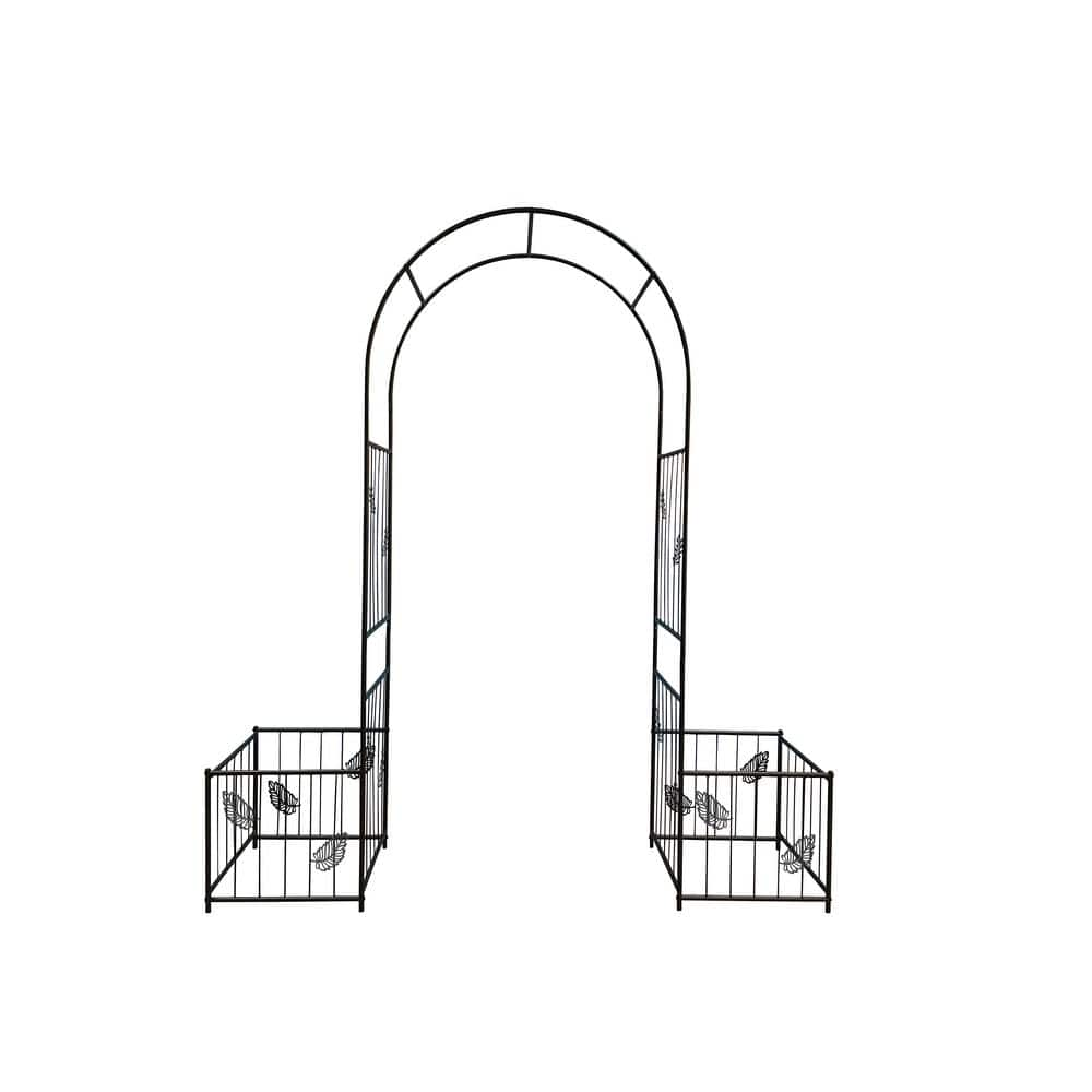 87 in. Black Metal Garden Arch Garden Arbor Trellis Climbing Plants ...