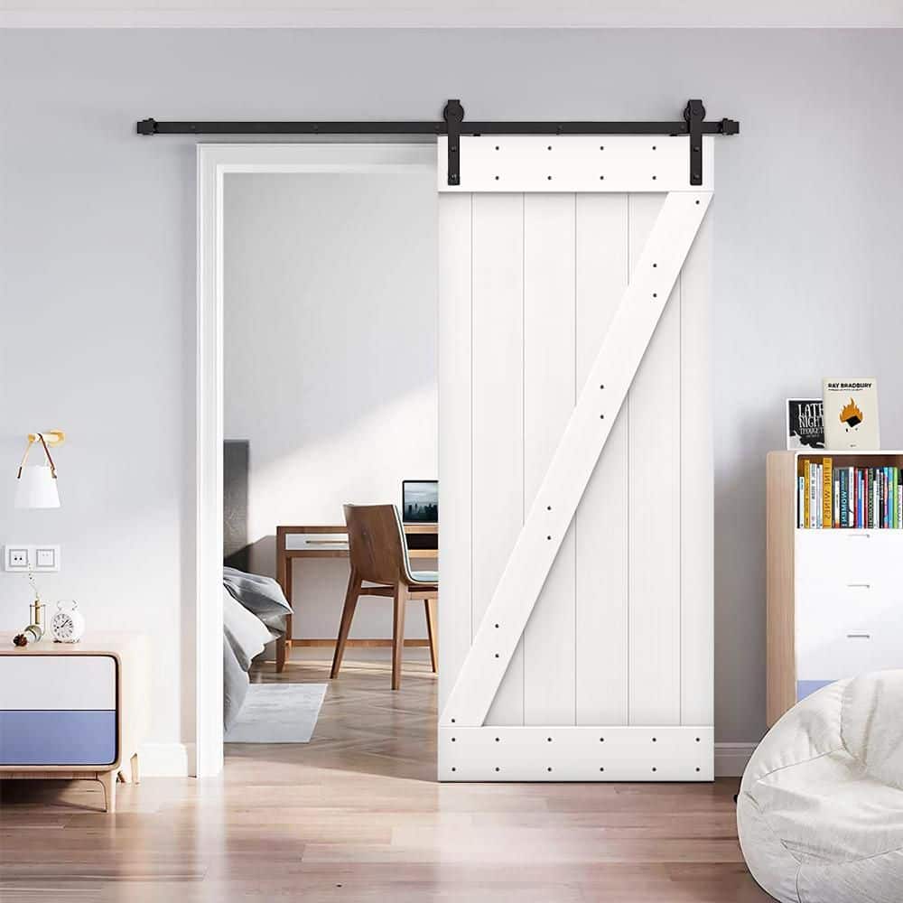 84'' Knotty Pine Rustic Barn Door with Matte Black Hardware