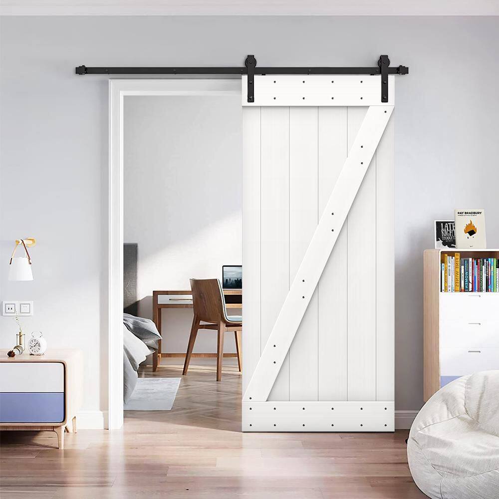 84'' White Knotty Pine Barn Door with Black Hardware