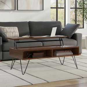 Hunter 48 in. Walnut Veneer Wide Rectangle Wood Industrial Lift Top Coffee Table