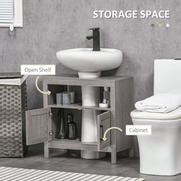 kleankin Modern Under Sink Cabinet with 2 Doors, Pedestal Under Sink  Bathroom Cupboard with Adjustable Shelves, gray