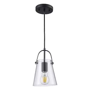 Curry 6 in. 1-Light Black Mini Pendant Light Fixture with Clear Glass Shade