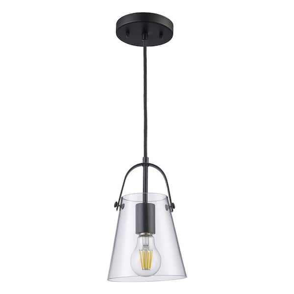 Bel Air Lighting Curry 6 in. 1-Light Black Mini Pendant Light Fixture with Clear Glass Shade