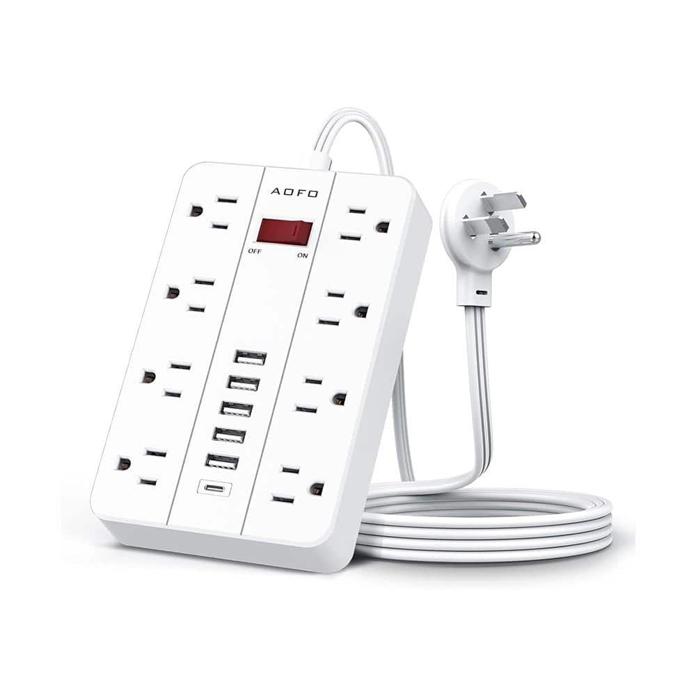 5 ft. Flat Plug Extension Cord Power Strip 8-Outlets Surge Protector Wall Mountable in White with 5 USB & 1 Type C Ports price history on PriceWatchPro